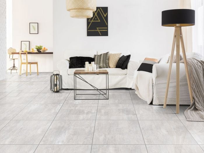 Cashmere Cement Grey EcoTec Shiny Glazed Porcelain Floor Tile - 800 x 800mm