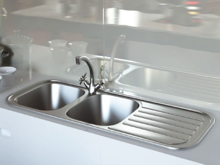 Stirling Aura Stainless Steel Kitchen Sink Bowl Depth 170mm Top Mounted - 1190 x 480mm
