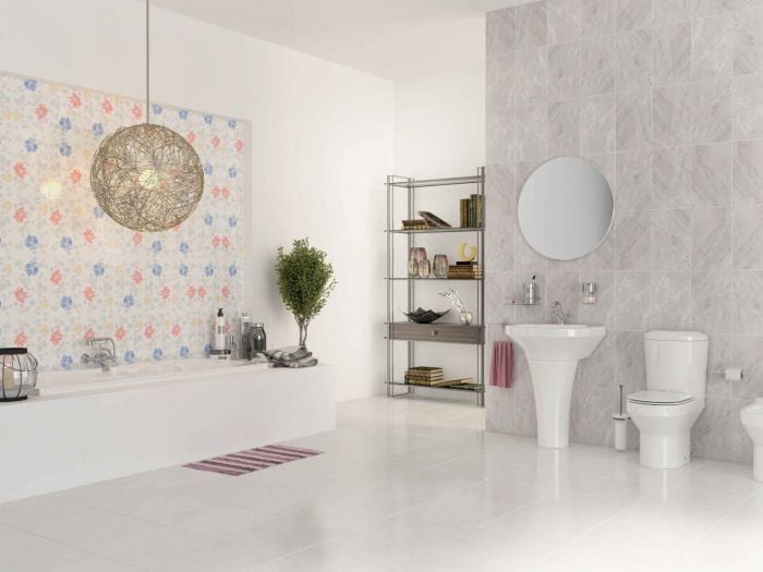 Origami White Bathroom Set - Bath, Basin, Pedestal & Dual Top Flush Toilet Suite